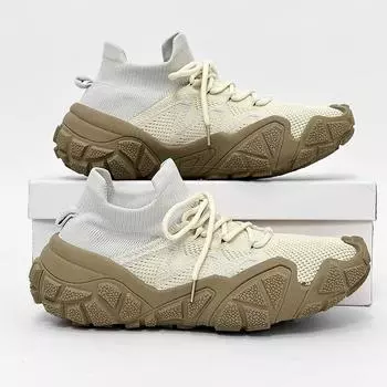 Fashion High-top Socks Shoes Hiking Boots Breathable Mesh Men Sneakers Comfortable Thick Sole Running Sports Shoes Trendy Walking Sneake 36 бежевый