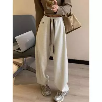 Fashion High Waist Wide Leg Sweatpants Women Chic Design Contrast Color Sport Pants Autumn Winter Korean Drawstring Trousers XXXL