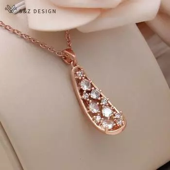 Модное ожерелье с кулоном в виде кубического циркония с полым изогнутым листом для женщин из розового золота, повседневные ювелирные изделия, аксессуары