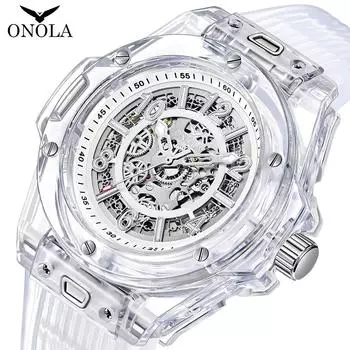 Fashion Hollow Mechanical Watch Men s Waterproof Transparent Case Student Watch for Men