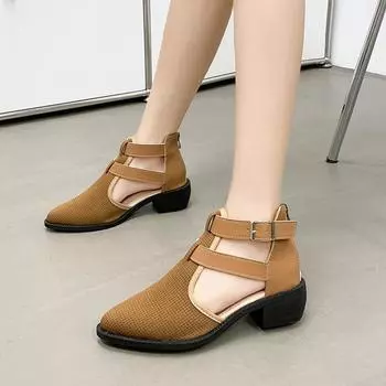 Fashion Hollow Out Platform Sandals 2024 Summer New Korean Version Thick Heel Pointed Breathable Comfort Versatile Single Shoes 36 имбирный