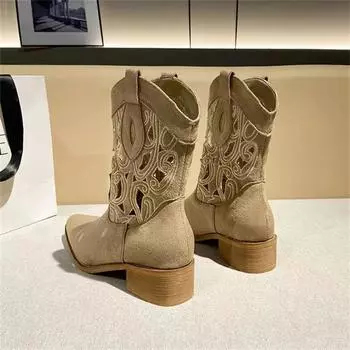 Модные короткие сапоги с открытой пяткой для женщин, новые ретро-сапоги с толстой подошвой и средней подошвой, модные ковбойские сапоги на толстом каблуке 35 абрикосовый