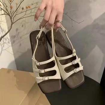 Fashion Hollow Sandals Shoes Women Summer Rome Flats 2024 Tendencia Zapatos Mujer Slides Retro Sandalias De Mujer Casual Slippers Verano 35 бежевый