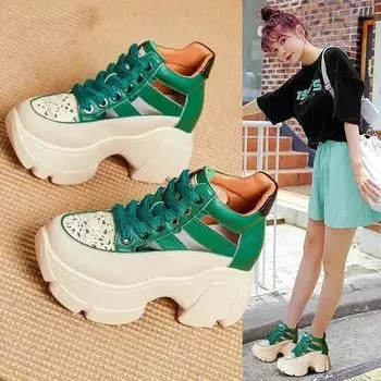 Fashion Hollow Summer Sandals Wedge Heels Leather Sneakers Women High Platform Beach Gothic Punk Casual Breathable Walking Slippers 35 коричневый