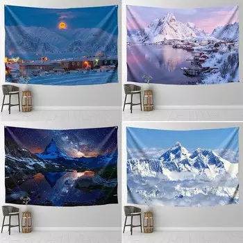 Fashion Home Decoration Tapestry Starry Sky Snow Mountain Background Printed Bedroom Living Room Tapestry 100x75cm