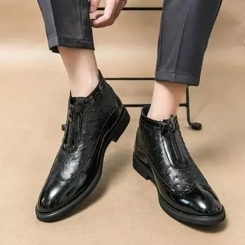 Fashion Hot Casual high top men s leather shoes Fashion designer style Wedding and Party Leisure Business Office Daily motorcycle shoes 38 коричневый