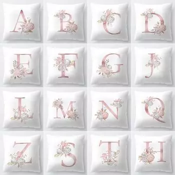 Горячая распродажа модная 45x45 см полиэстеровая высококачественная подушка с буквами 1 шт. наволочка с цветком популярная наволочка для украшения комнаты для дивана английский алфавит M