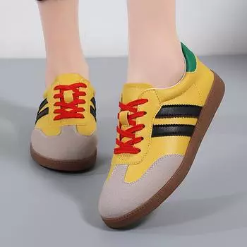 Fashion Hot Sale Fashion Yellow Flat Shoes for Men Women Breathable Leather Casual Sneakers Men Lace-up Low Shoes Men Zapatillas Hombre 35