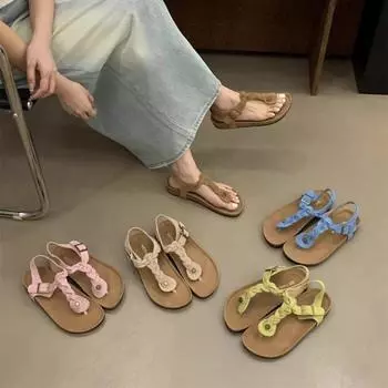 Горячая распродажа модной женской обуви 2024 года, летние новые женские босоножки в стиле бохо, легкие удобные пляжные шлепанцы Sandalias De Mujer 35 абрикосовый