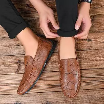 Fashion Hot Sale Loafers Mens Slip on Business Shoes Men Men s Shoes Male Comfortable Driving Shoe Leather Men All-match Casual Shoes 39 коричневый