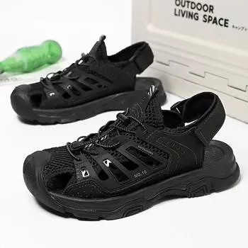 Fashion Hot Sale Summer Men s Sandals Outdoor Non-slip Beach Sandals Handmade Genuine Leather Men s Shoes Fashion Men Sneakers Size 46 38 чёрный