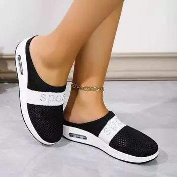 fashion Hot Sales New 2024 Women Mesh Flat Shoes HalfSlippers Thic BottemSliponBreathableCasyal SandalsBreathableSlidesSlippers 35 чёрный