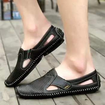 Fashion Hot selling breathable hollow out sandals for men in summer Non-slip Fashionable and trendy driving Casual coolness Shoes Beach 9.5 коричневый