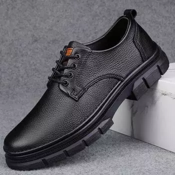 Fashion Hot Selling Men s Genuine Leather Shoes Europe America Lace Up Office Business Shoes Versatile Men s Casual Shoes Winter Plush 37
