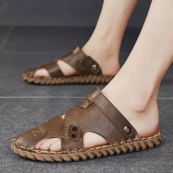 Fashion Hot selling men s slippers and sandals in summer Breathable an comfortable casual men s New outdoor walking SANDALS shoes 39 коричневый