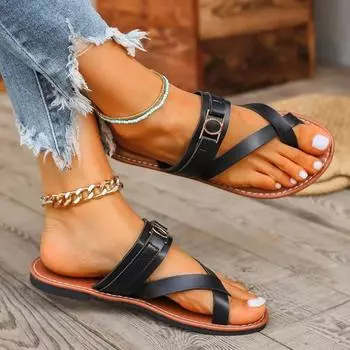 fashion Hot Selling Summer Women s Shoes 2024 High Quality Solid Color Slip-on Women s Slippers Casual Outer Wear Women s Beach Shoes 36 чёрный