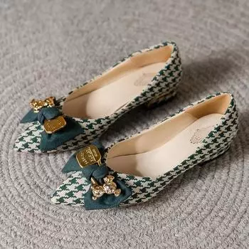 Fashion Hot Selling Women s Canvas Sandals in 2024 Summer Bow Metal Decoration, Pointed Spring and Autumn Women s Comfortable Flat Shoes 35 зелёный