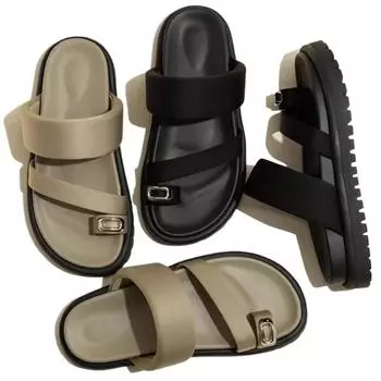 Модные домашние тапочки на платформе, резиновые шлепанцы, женские роскошные туфли Pantofle, низкие шлепанцы, гавайские дизайнерские туфли на плоской подошве 2024 года, мягкие летние копытца 35 темные хаки