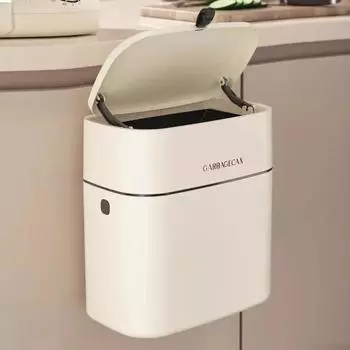 Fashion Household Convenient Flip Lid Kitchen Trash Can Square Design, Toilet Hanging Trash Can - Large Capacity 9L