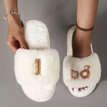 Fashion I Do Slippers Bridal Shower Wedding Engagement Honeymoon Trip Bachelorette Hen Party Girls Weekend Bride To Be Decoration Gift 36-37 кремовый