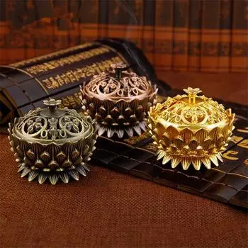 Fashion Incense Holder Burner Charcoal Burning Bowl Vintage Tibetan Copper Buddha Sandalwood Home Office Indoor Decor золотистый