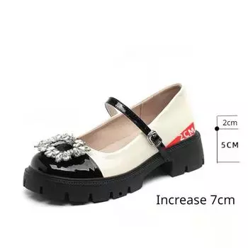 fashion Increase 7cm Rhinestone Buckle Mary Janes Shoes Girls Flat Princess Leather Women Block Lolita Shoes Low Heels Women Shoes 35