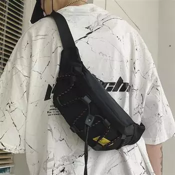 Модные мужские сумки через плечо Ins, новая тенденция, нейлоновая сумка в тон, корейская версия, повседневная нагрудная сумка через плечо (30cm<Max Length<50cm)