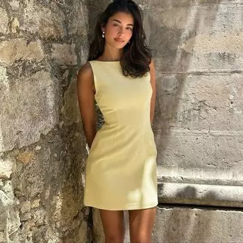 Fashion Ins Minimalist Elegant Goose Yellow Waist A- line Skirt Yellow S