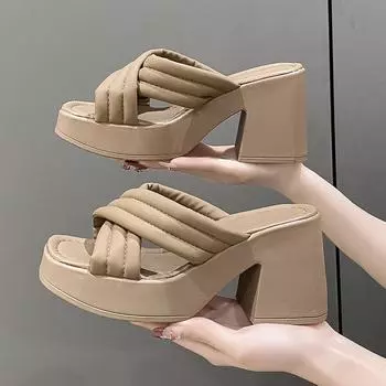 Fashion ins small thick heel high heels women spring and autumn 2024 new Internet celebrity French retro cross strap shoes 34