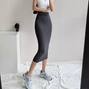 Fashion Ins Stretch Mid Length Sexy Skirt Smoke Gray Within L130
