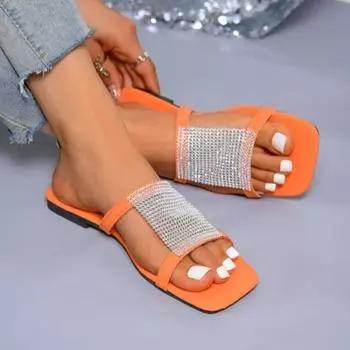 Модные женские тапочки на плоской подошве от знаменитостей из интернета, новые звездные цветные стразы, модное слово с летним тапочками для отдыха на открытом воздухе и пляжа 36 зелёный