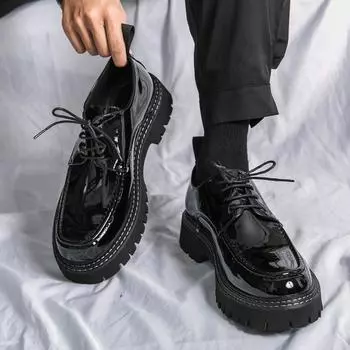 Fashion Italian Fashion Lluxury Leather Shoes Moccasins For Men Casual Man Shoe Business Male Formal Pointed Fashion Wedding Thick Sole 38 чёрный