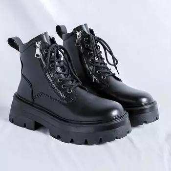 Fashion Italian Genuine Leather Men Ankle Boots Fashion Outdoor Designer Thick Bottom Boots Casual Business Shoes Antiskid Walking Boots 38 чёрный