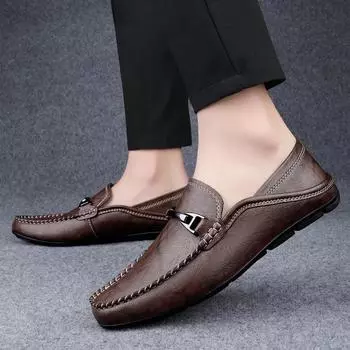 Fashion Italian High-end Genuine Leather Loafers Mens Luxury Brand-name Shoes Casual Shoes Moccasin Brand Genuine Leather Business Flats 36 коричневый