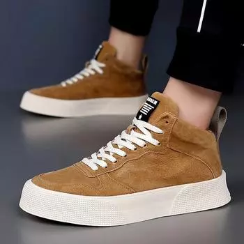 Fashion Italian Men Retro Genuine Leather Shoes Thick Sole Mid Top Couple Ankle Boots Casual Autumn/Winter Outdoor Boots Round Toe Boots 38 темно-коричневого