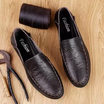 Fashion Italian Mens Shoes Casual Men Loafers Leather Moccasins Breathable Slip on Soft Boat Shoes Zapatos Hombre Lightweight Breathable 37 коричневый