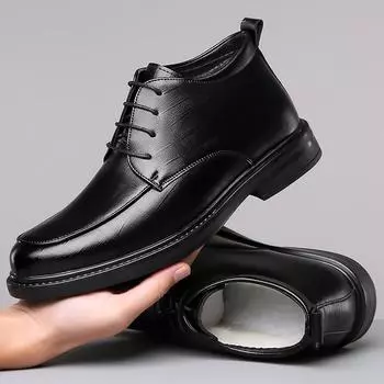 Fashion Italy Designer Men Leather Casual Boots Black Leather Men s Shoes Trend Handsome office ankle Boot Winter Snow Shoes Man 38 чёрный