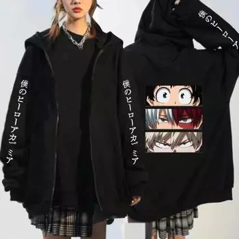 Fashion Japan Anime Graphic Print Casual Harajuku Zipper Hooded Autumn Winter Men Women Streetwear Y2K Fleece Coat S