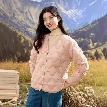 FASHION Japanese light luxury 90 white duck down jacket women s short V-neck and winter light and loose casual versatile simple coat Clothes M