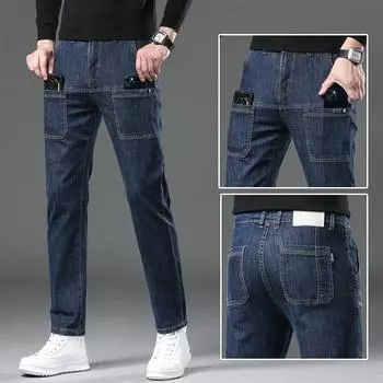 Fashion Jeans Men s Models Slim Straight Elastic Multi-pocket Versatile Trend Men s Casual Trousers 28