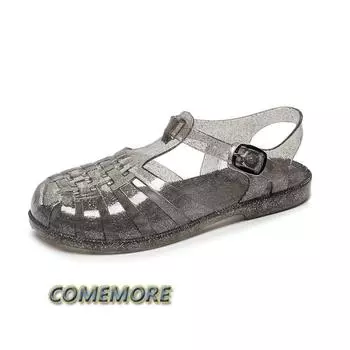 Fashion Jelly Sandals Women s Transparent Casual Shoes Breathable Flat Plastic Summer Hollow Out Beach Ladies Round Head Sandalias 2024 36 хаки