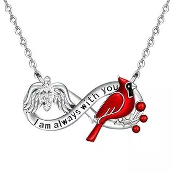 Fashion Jewelry Angel Wings Ladies Infinity Pendant Exquisite Necklace Red Silhouette Design with Dainty Chain and Clasp Personalized серебряный