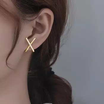 Fashion Jewelry Simple Cross-cut Copper Inlaid Zircon Earrings Temperament Women s Daily All-match Earring