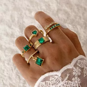 Fashion jewelry Vintage carved sun feather cross black gemstone ring multi-piece set set