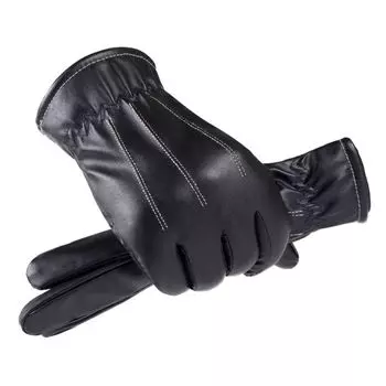 Fashion K-style Men s Leather Gloves Autumn and Winter Touch Screen Heattech Cycling and Driving Thick Fleece Heattech Leather Gloves Men Three-bar elastic All yards