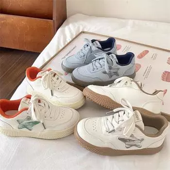 Fashion Kawaii star design vulcanized shoes Women platform lace up sports shoes Harajuku style versatile comfortable Women s board shoes 35 оранжевый