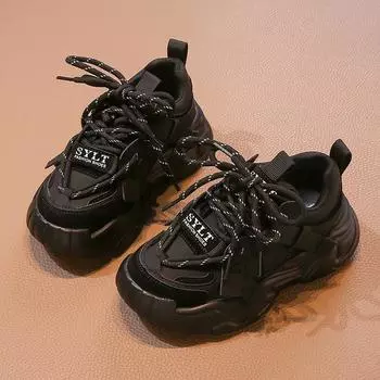 Fashion Kids Sneakers Thicked Soft Sole Children Sport Shoes Girls Trainers 2024 Old Dad Shoe Casual Boy Walking Toddler Shoes 26 черный белый