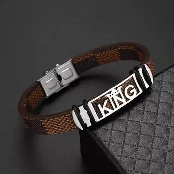 Fashion King Bracelet Men s Punk Leather Bracelet Holiday Gift Party Accessory коричневый