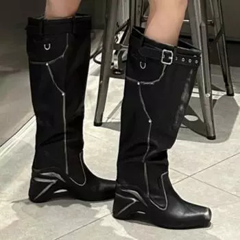 мода Ботильоны до колена Женские высокие сапоги Дизайнерская Новая обувь с острым носком Зимний тренд 2025 Готические туфли для вечеринки Обувь Фэд Челси Ботас Мухер 35 бежевый