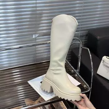 Модные рыцарские сапоги женские толстые каблуки на платформе модные сапоги сзади молния темперамент сексуальные сапоги прилив 38 коричневый